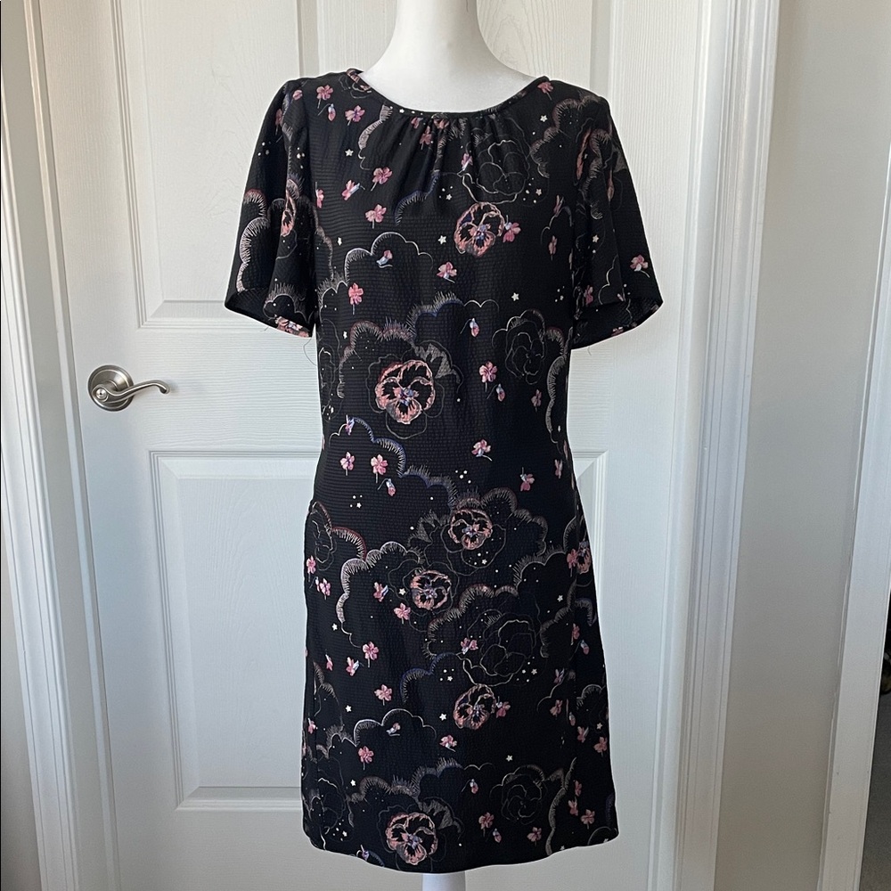 Rebecca Taylor Black Dress with Pink Floral Design